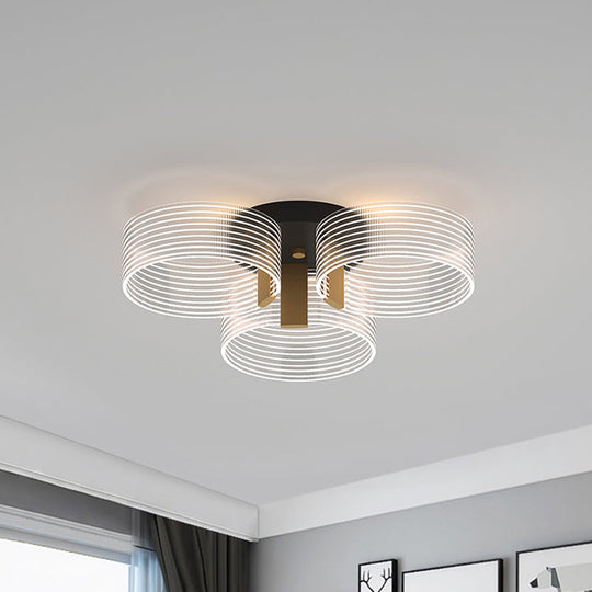 Black-Gold Round Semi Flush Ceiling Mount Light Fixture - Simple and Elegant with 2/3/5 Lights for Parlor