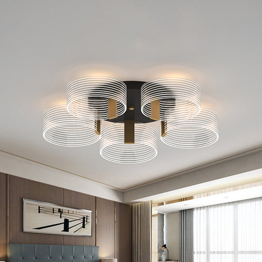 Black-Gold Round Semi Flush Ceiling Mount Light Fixture - Simple and Elegant with 2/3/5 Lights for Parlor