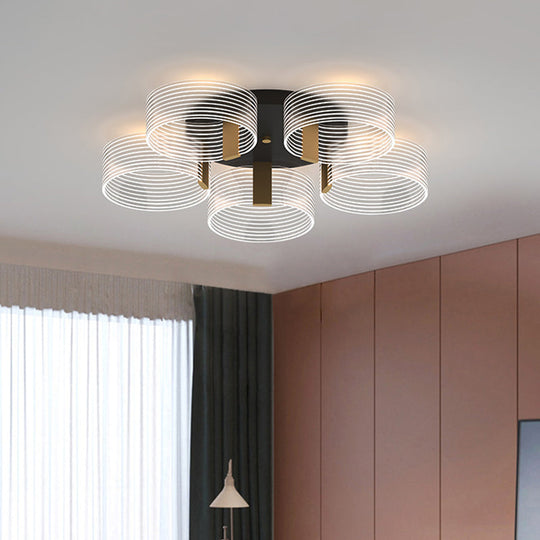 Black-Gold Round Semi Flush Ceiling Mount Light Fixture - Simple and Elegant with 2/3/5 Lights for Parlor