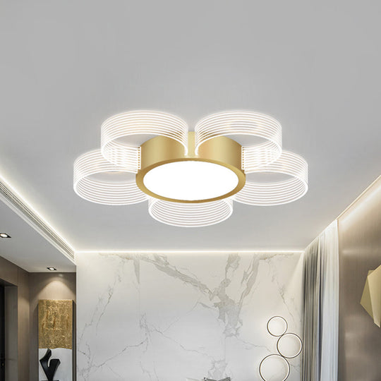 Contemporary Circle Ceiling Light: Acrylic, 3/4/5 Bulbs, Flush Mount, Gold Finish