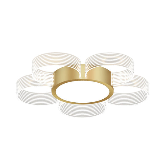 Contemporary Circle Ceiling Light: Acrylic, 3/4/5 Bulbs, Flush Mount, Gold Finish