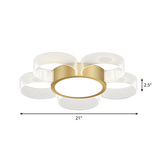 Contemporary Circle Ceiling Light: Acrylic, 3/4/5 Bulbs, Flush Mount, Gold Finish