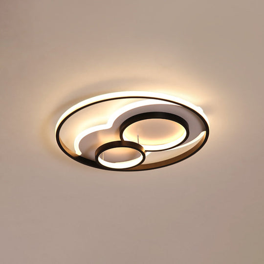 Led Bedroom Flushmount With Metallic Shade - Modern Black-White Design In 3 Sizes (16/19.5/23.5)