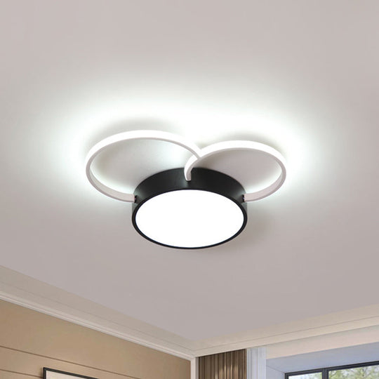 Black-White Round Led Flush Mount Ceiling Lamp Modern Metal Multiple Sizes (16/19.5/23.5) - Bedroom