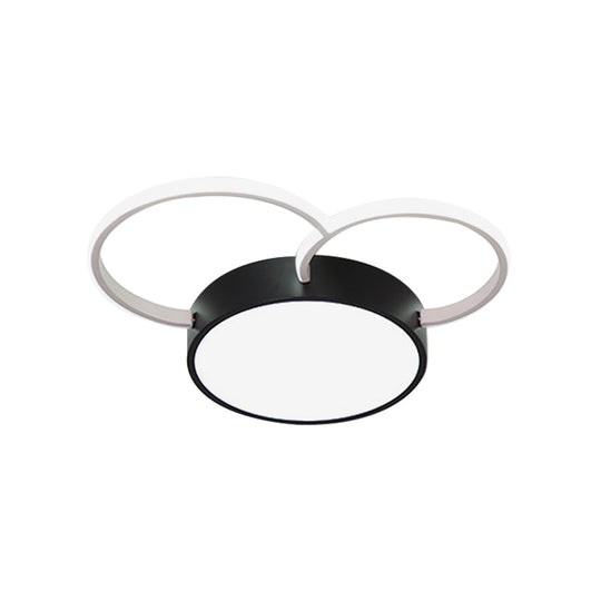 Black-White Round Led Flush Mount Ceiling Lamp Modern Metal Multiple Sizes (16/19.5/23.5) - Bedroom