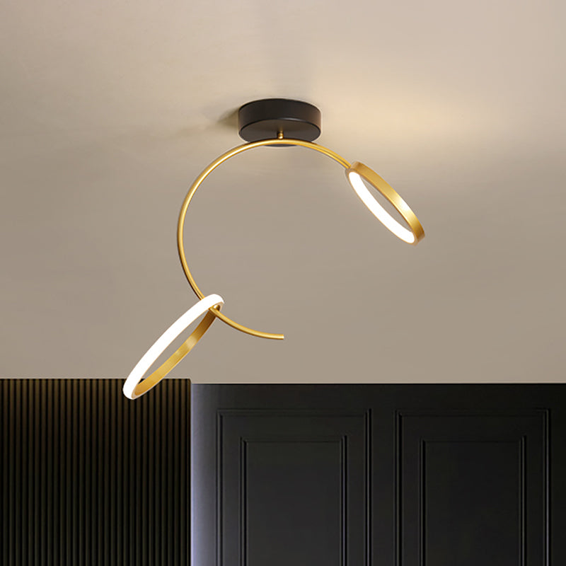 Gold Metallic Hoop Semi Flush Lamp - 18/21.5 Width Led Close To Ceiling Lighting Warm Or White Light