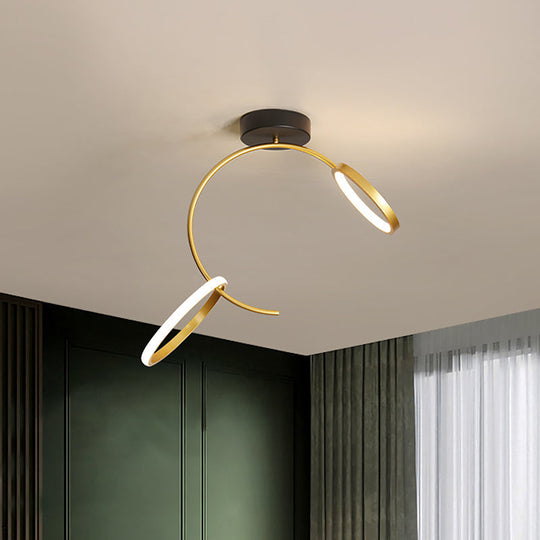 Gold Metallic Hoop Semi Flush Lamp - 18"/21.5" Width - LED Close to Ceiling Lighting - Warm or White Light