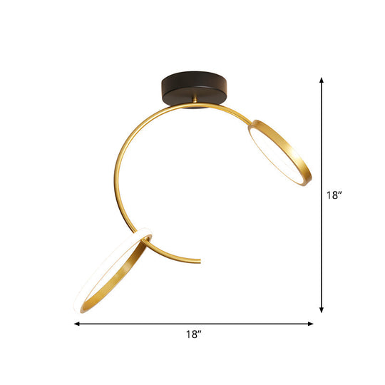 Gold Metallic Hoop Semi Flush Lamp - 18"/21.5" Width - LED Close to Ceiling Lighting - Warm or White Light