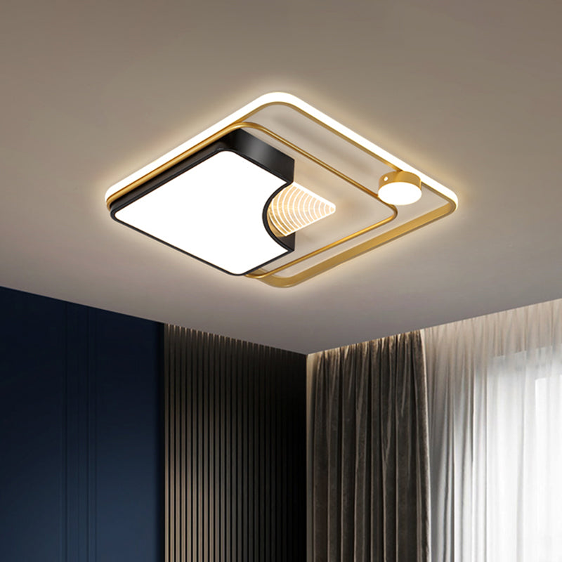 Minimalist Black and Gold Metal Square Ceiling Fixture - 16"/19.5" Contemporary Flush Mount LED Light