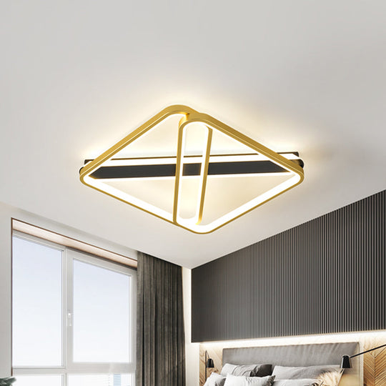 Modern LED Gold Square Ceiling Fixture with Metallic Shade - Warm/White Light