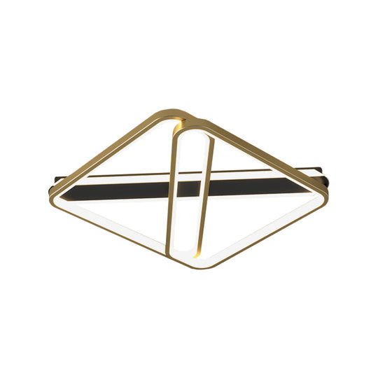 Modern Led Gold Square Ceiling Fixture With Metallic Shade - Warm/White Light