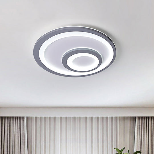 Modern LED Flush Mount Lamp - Sleek Grey Ceiling Light with Round Metal Shade in Warm/White Light, 16"/19.5"/23.5" Width