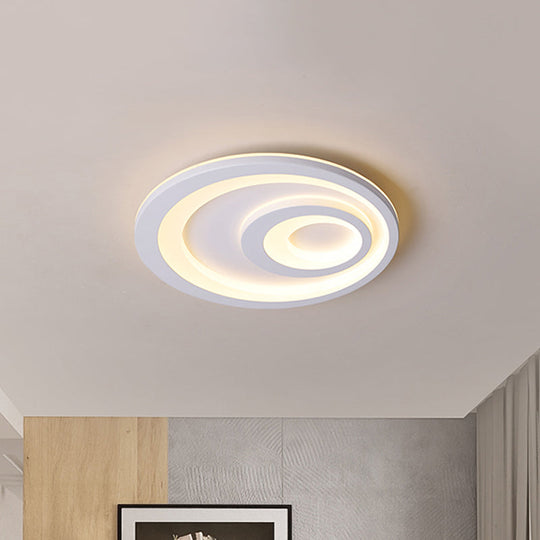 Modern LED Flush Mount Lamp - Sleek Grey Ceiling Light with Round Metal Shade in Warm/White Light, 16"/19.5"/23.5" Width