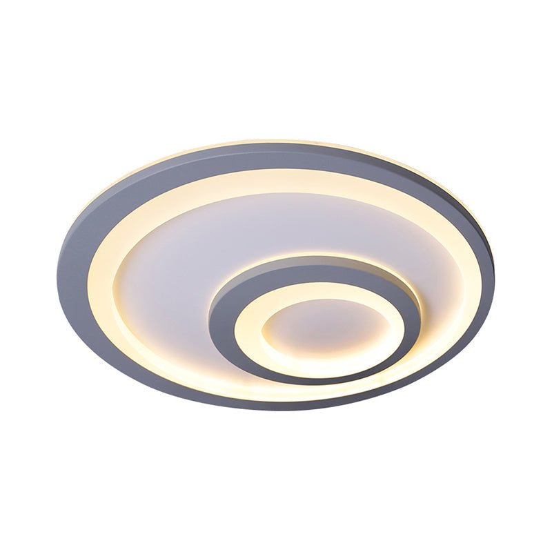 Modern LED Flush Mount Lamp - Sleek Grey Ceiling Light with Round Metal Shade in Warm/White Light, 16"/19.5"/23.5" Width