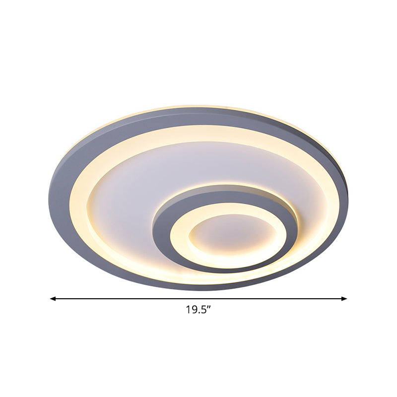 Modern LED Flush Mount Lamp - Sleek Grey Ceiling Light with Round Metal Shade in Warm/White Light, 16"/19.5"/23.5" Width