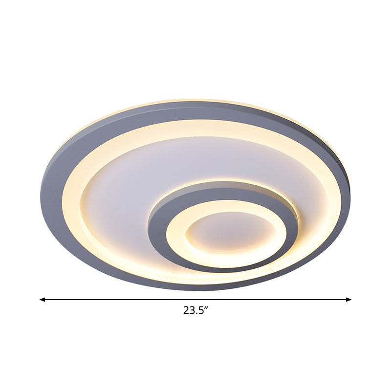 Modern LED Flush Mount Lamp - Sleek Grey Ceiling Light with Round Metal Shade in Warm/White Light, 16"/19.5"/23.5" Width