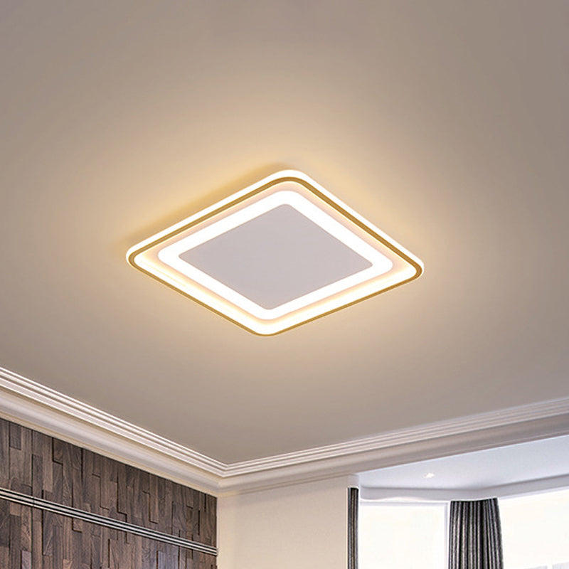 16.5"/20.5" W Modern LED Flush Light Gold Squared Ceiling Lamp for Bedroom with Acrylic Shade - Warm/White Light