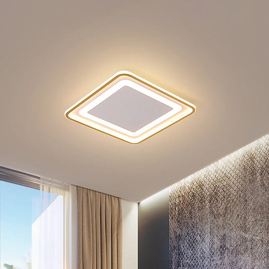 16.5"/20.5" W Modern LED Flush Light Gold Squared Ceiling Lamp for Bedroom with Acrylic Shade - Warm/White Light