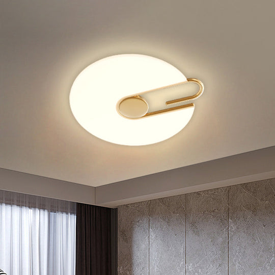 Round Flush Mount LED Bedroom Ceiling Light Fixture in White, Minimalist Acrylic Design