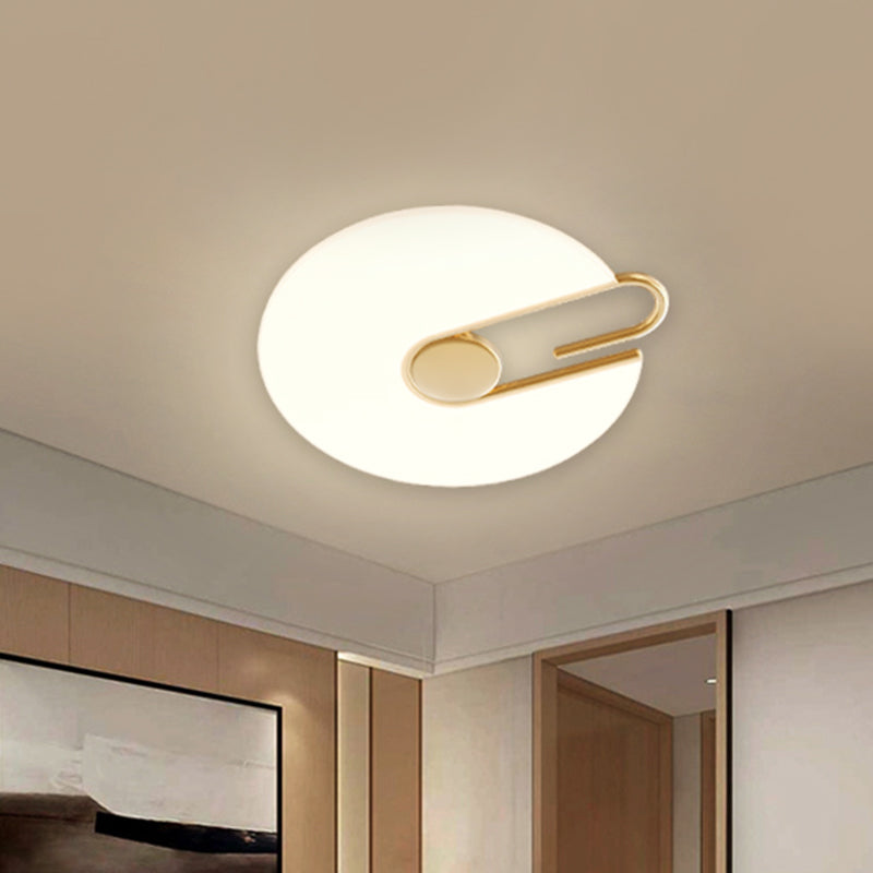 Round Flush Mount LED Bedroom Ceiling Light Fixture in White, Minimalist Acrylic Design