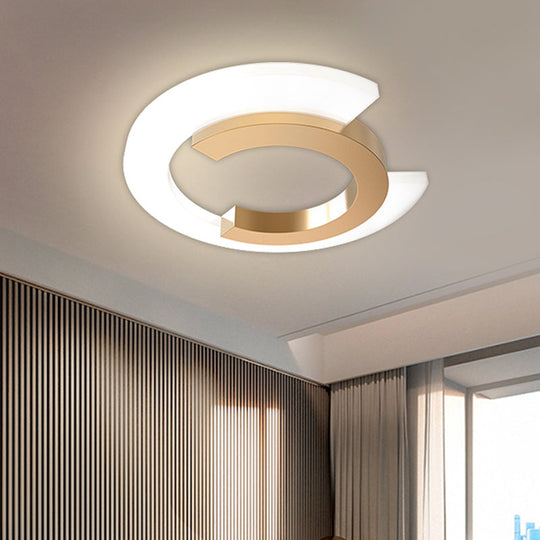 Gold LED Flush Mount Ceiling Light with Modern Acrylic Shade for Bedroom