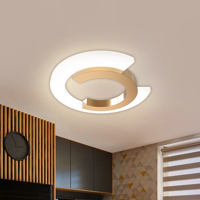 Gold LED Flush Mount Ceiling Light with Modern Acrylic Shade for Bedroom