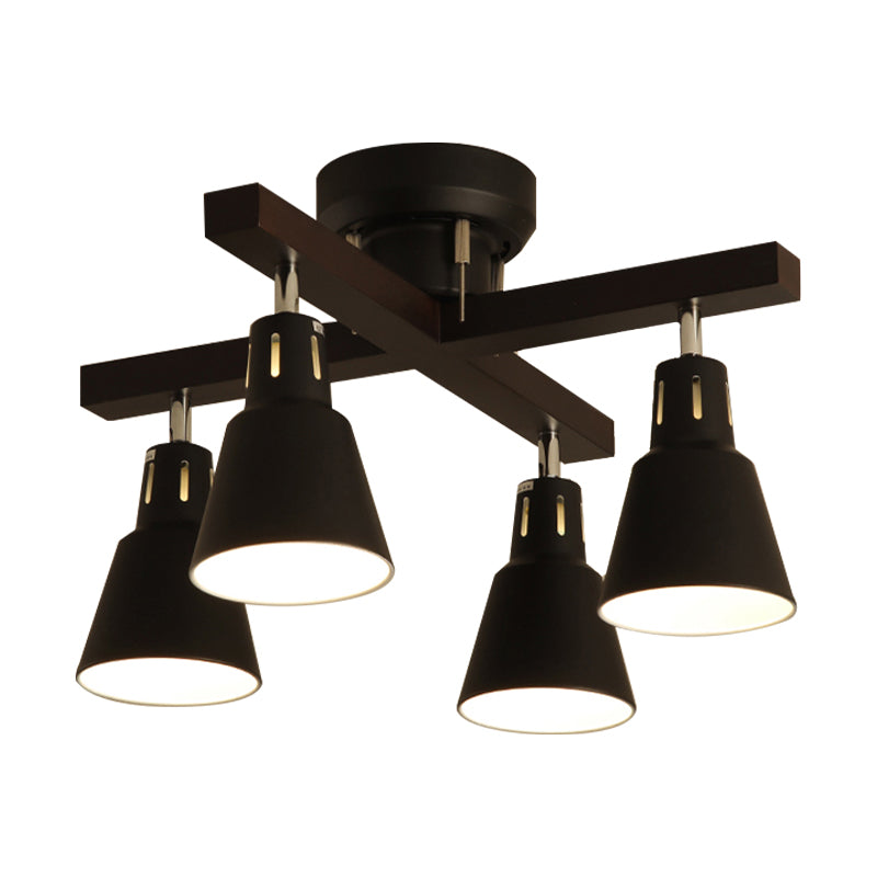 Modern Monochrome Bucket Shade Semi Flush Ceiling Light 4 Lights Metallic Lamp For Bedroom