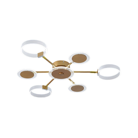 Modern Circle Semi Flush Acrylic LED Ceiling Light in Gold - 31.5"/39", 7/9 Heads - Warm/White Light for Living Room