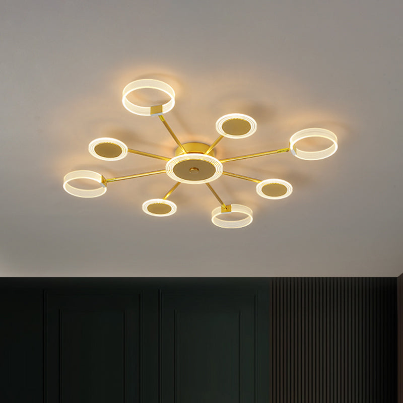 Modern Circle Semi Flush Acrylic LED Ceiling Light in Gold - 31.5"/39", 7/9 Heads - Warm/White Light for Living Room