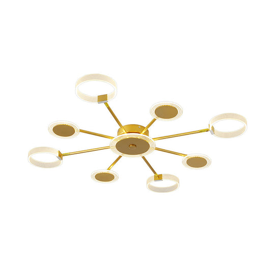 Modern Circle Semi Flush Acrylic LED Ceiling Light in Gold - 31.5"/39", 7/9 Heads - Warm/White Light for Living Room