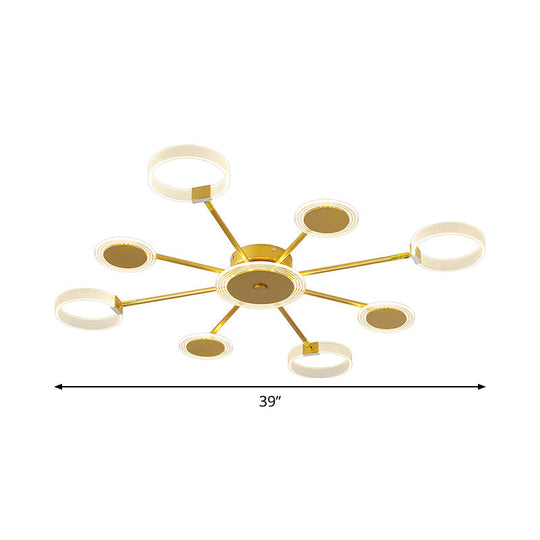 Modern Circle Semi Flush Acrylic LED Ceiling Light in Gold - 31.5"/39", 7/9 Heads - Warm/White Light for Living Room