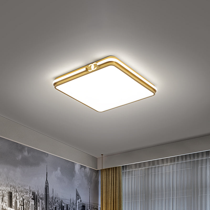 LED Bedroom Ceiling Light - Simple Black/Gold Flush Mount - Square Acrylic Shade - Warm/White Light (16.5"/20.5" W)