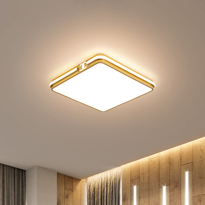 LED Bedroom Ceiling Light - Simple Black/Gold Flush Mount - Square Acrylic Shade - Warm/White Light (16.5"/20.5" W)