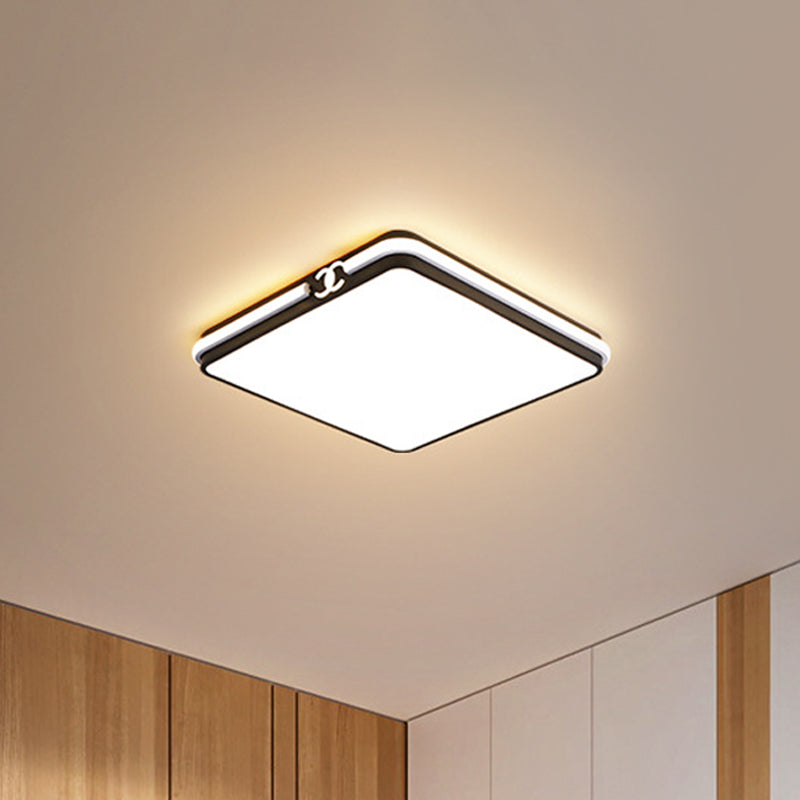 LED Bedroom Ceiling Light - Simple Black/Gold Flush Mount - Square Acrylic Shade - Warm/White Light (16.5"/20.5" W)