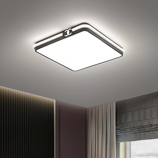 LED Bedroom Ceiling Light - Simple Black/Gold Flush Mount - Square Acrylic Shade - Warm/White Light (16.5"/20.5" W)