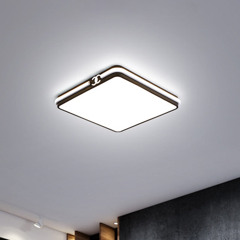 LED Bedroom Ceiling Light - Simple Black/Gold Flush Mount - Square Acrylic Shade - Warm/White Light (16.5"/20.5" W)