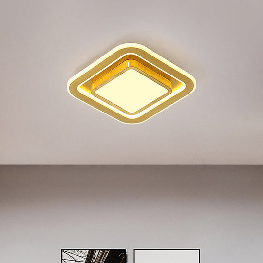 Gold LED Flush Mount Ceiling Lamp for Hallway with Acrylic Square Design