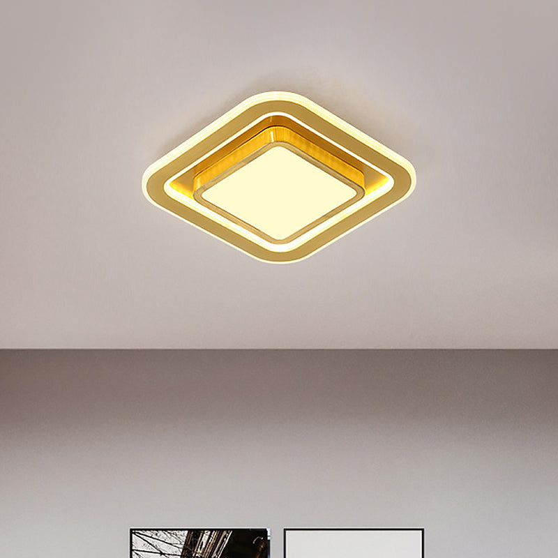 Gold Led Flush Mount Ceiling Lamp For Hallway With Acrylic Square Design