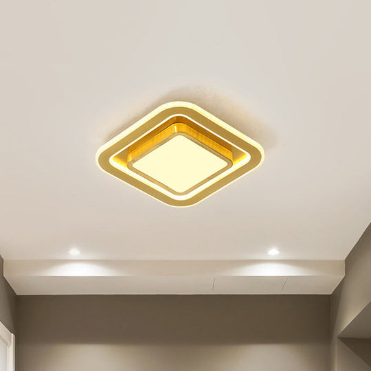 Gold LED Flush Mount Ceiling Lamp for Hallway with Acrylic Square Design