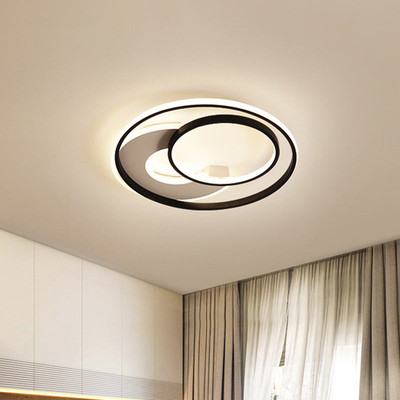 16"/19.5" Metal Contemporary LED Flush Mount Light Fixture in Black with Warm/White Light