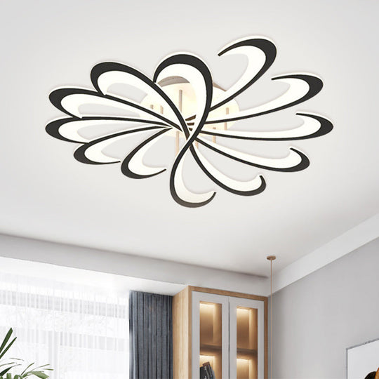 Modern Metallic Floral Flush Mount LED Ceiling Light in Black/White with Warm/White Glow, 31.5"/39" Width