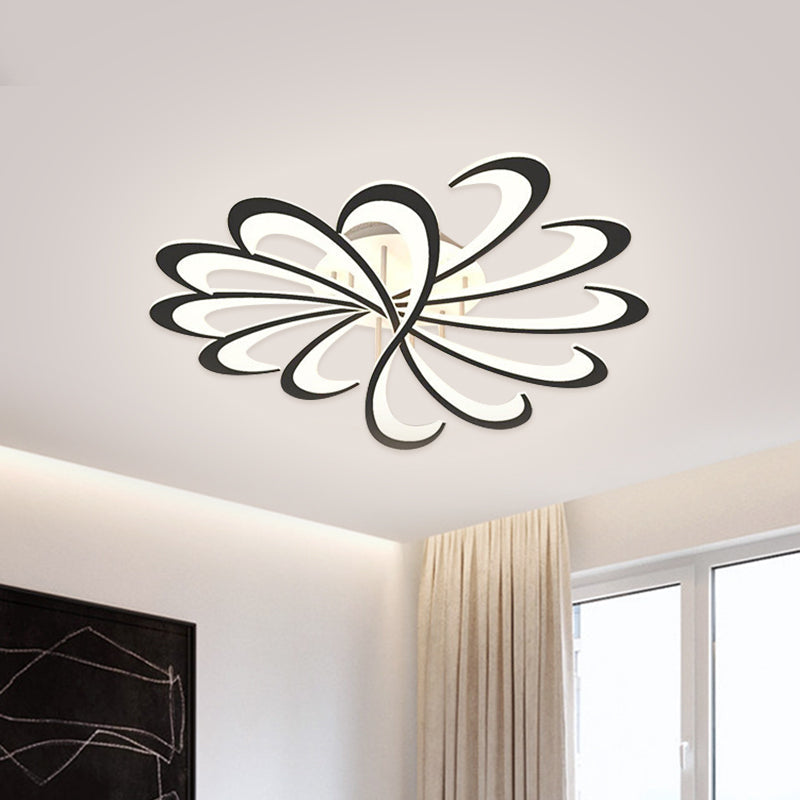 Modern Metallic Floral Flush Mount LED Ceiling Light in Black/White with Warm/White Glow, 31.5"/39" Width