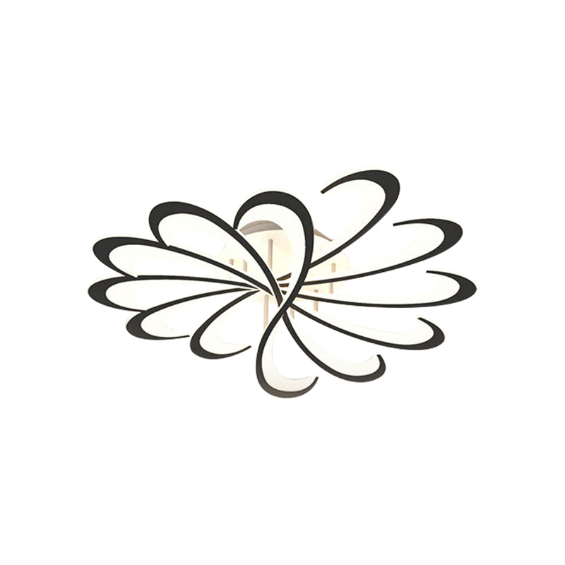 Modern Metallic Floral Flush Mount LED Ceiling Light in Black/White with Warm/White Glow, 31.5"/39" Width