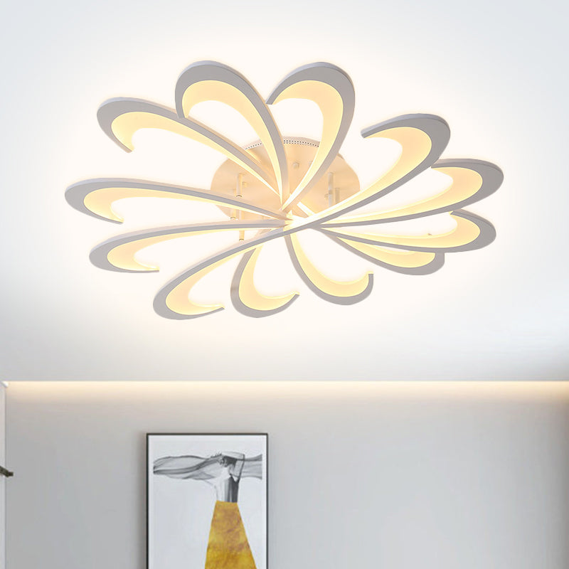 Modern Metallic Floral Flush Mount LED Ceiling Light in Black/White with Warm/White Glow, 31.5"/39" Width