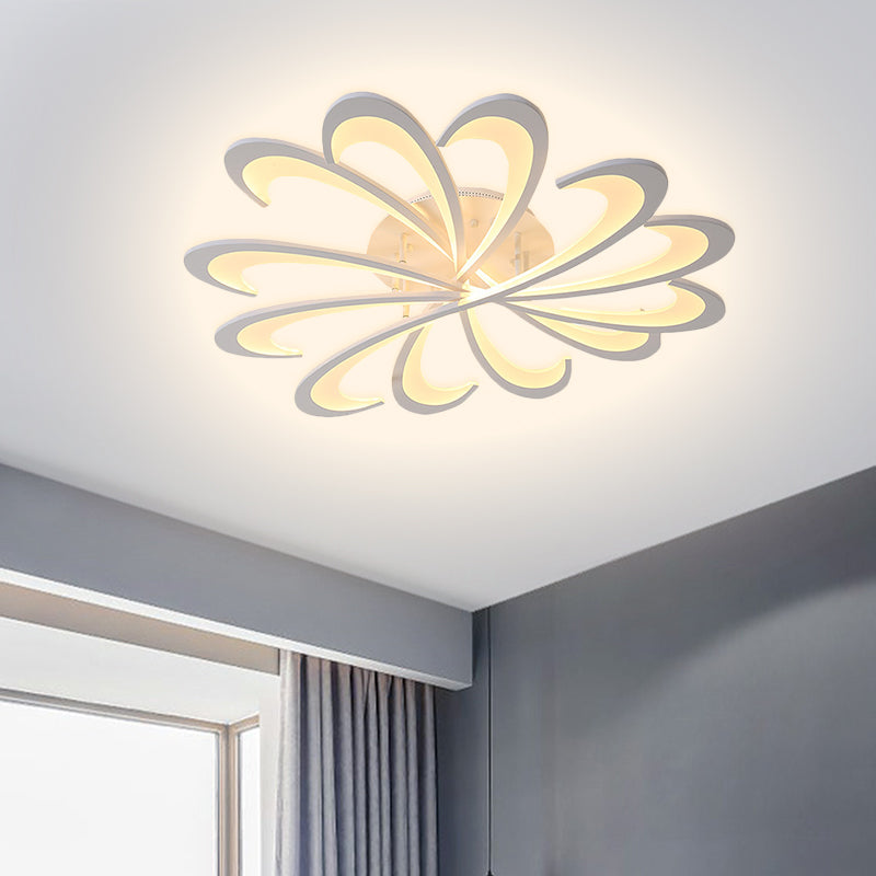 Modern Metallic Floral Flush Mount LED Ceiling Light in Black/White with Warm/White Glow, 31.5"/39" Width