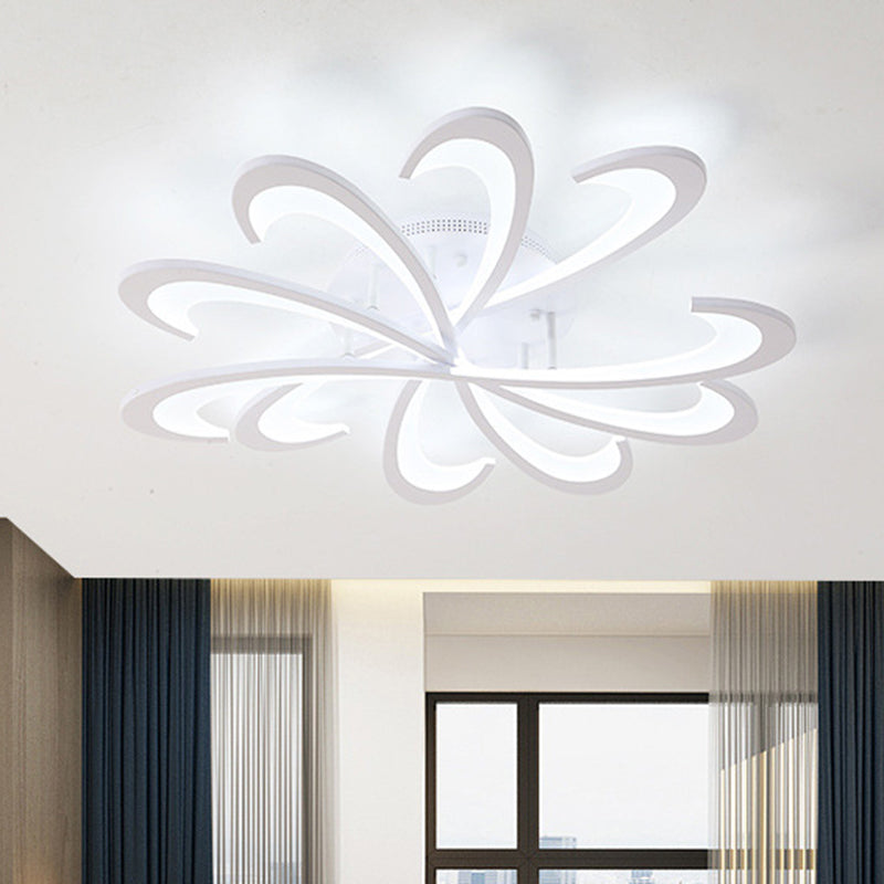 Modern Metallic Floral Flush Mount LED Ceiling Light in Black/White with Warm/White Glow, 31.5"/39" Width