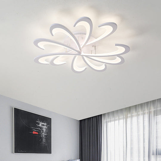 Modern Metallic Floral Flush Mount LED Ceiling Light in Black/White with Warm/White Glow, 31.5"/39" Width