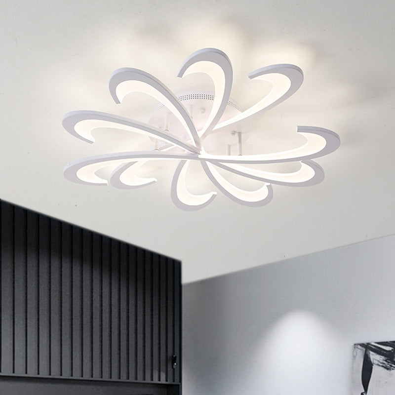 Modern Metallic Floral Flush Mount LED Ceiling Light in Black/White with Warm/White Glow, 31.5"/39" Width