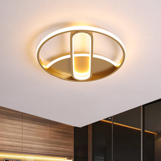 Modern Gold Led Flush Mount Ceiling Light With Inner Oval Design 16/19.5 Diameter / 16