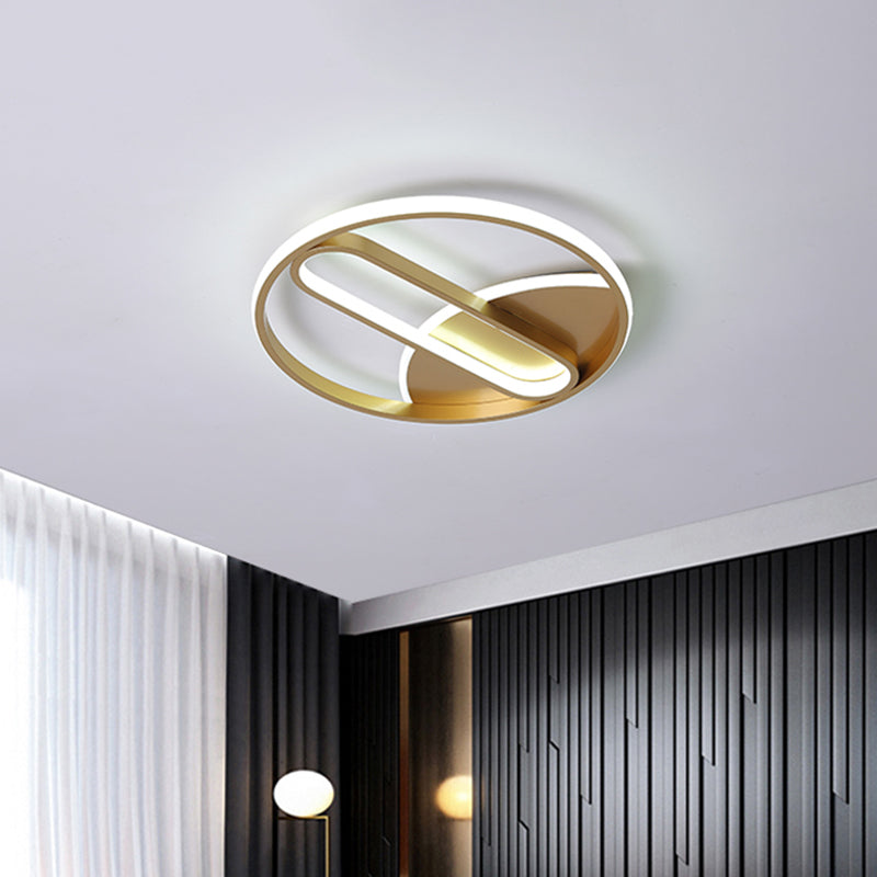 Modern Gold LED Flush Mount Ceiling Light with Inner Oval Design, 16"/19.5" Diameter